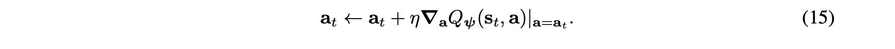 DIPO action-gradient update, Equation 15